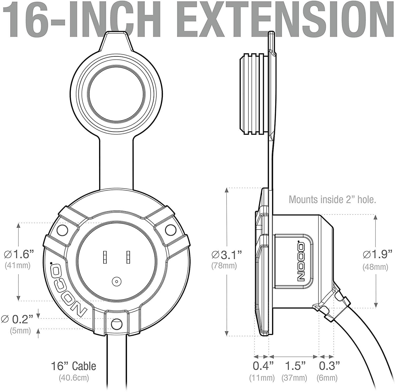 Puerto conector de entrada de alimentación con cable de extensión integrado de 1.83 m